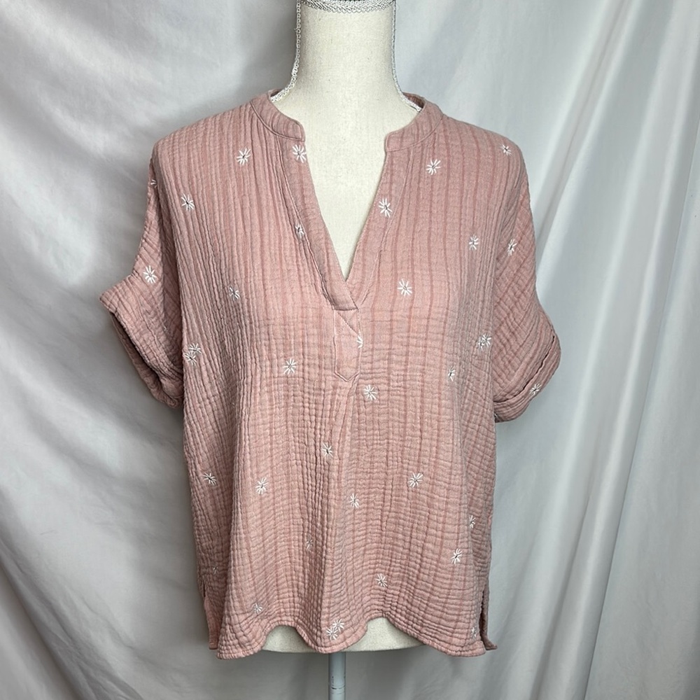 Madewell Pink and White Relaxed Oversized Blouse Top 100% Cotton